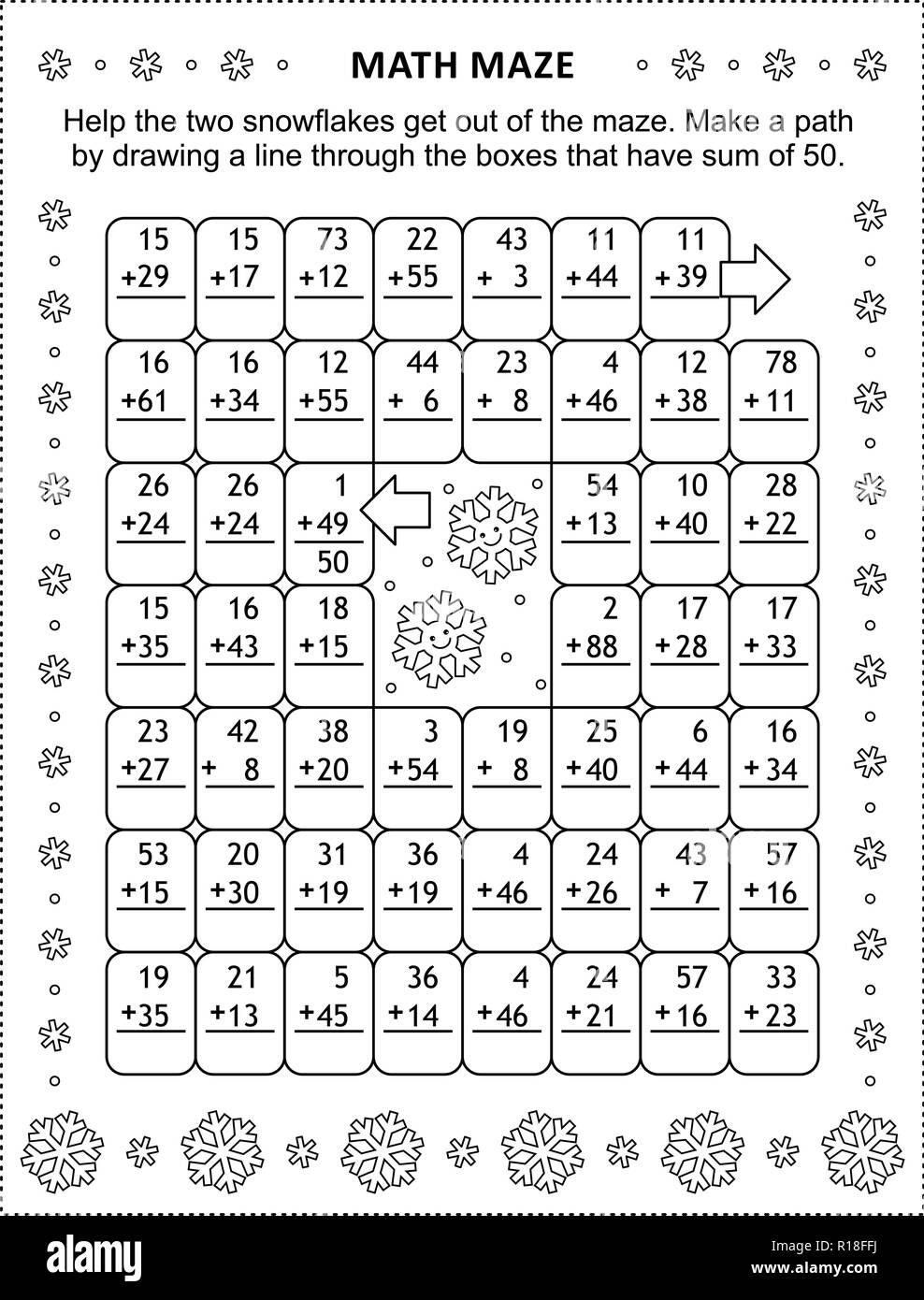 Math Maze With Addition Facts Help The Two Snowflakes Get Out Of Math Maze With Addition Facts Help The Two Snowflakes Get Out Of