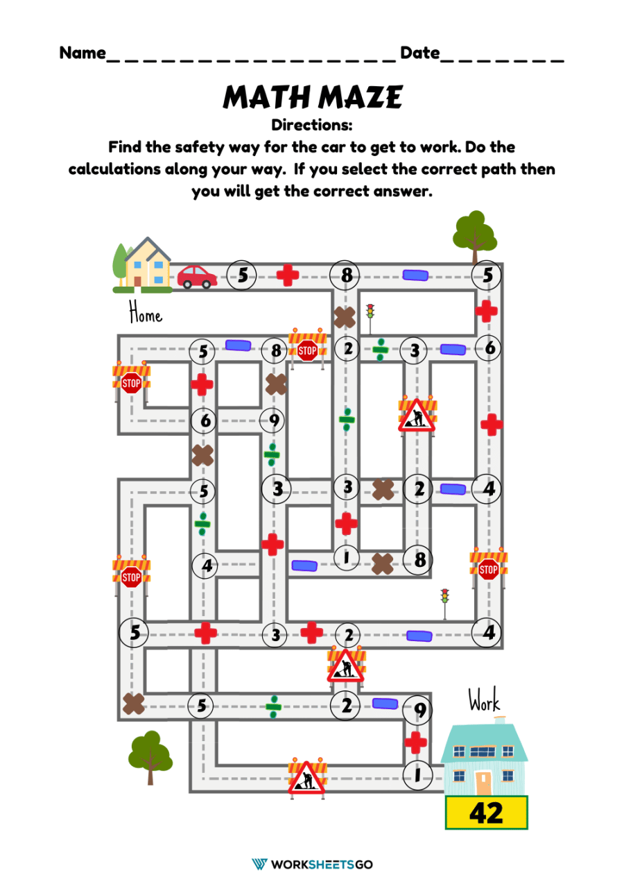 Math Maze Worksheets WorksheetsGO Math Maze Worksheets WorksheetsGO