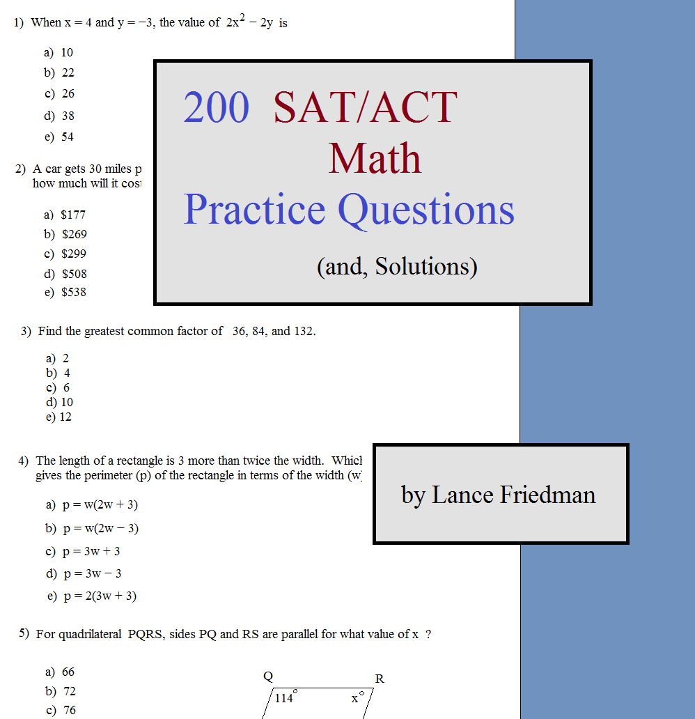 Math Plane 200 SAT ACT Math Practice Questions And Solutions Math Plane 200 SAT ACT Math Practice Questions And Solutions