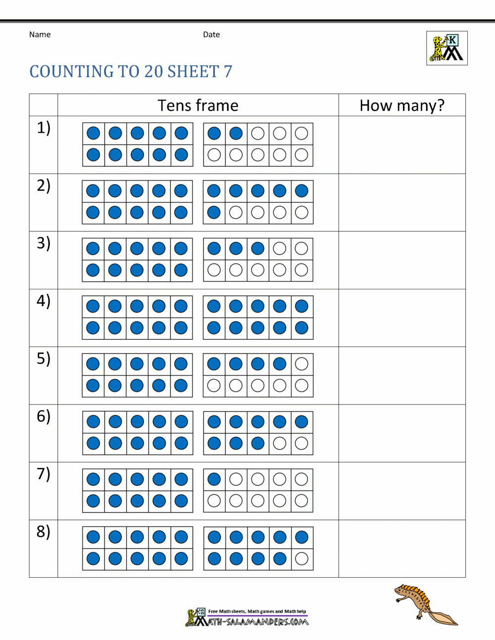 Math Salamanders Free Counting To 20 Worksheets Math Salamanders Free Counting To 20 Worksheets