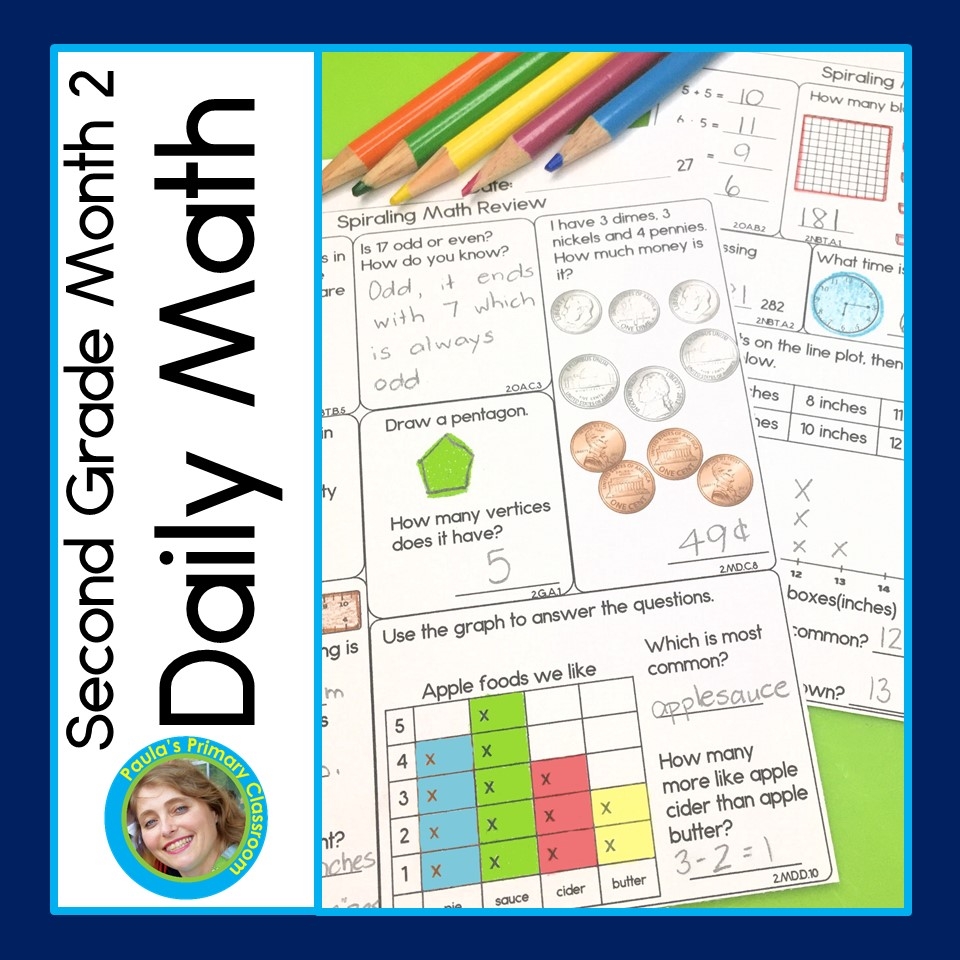 Math Spiral Review 2nd Grade Daily Worksheets Morning Work Homework Month 2 Made By Teachers