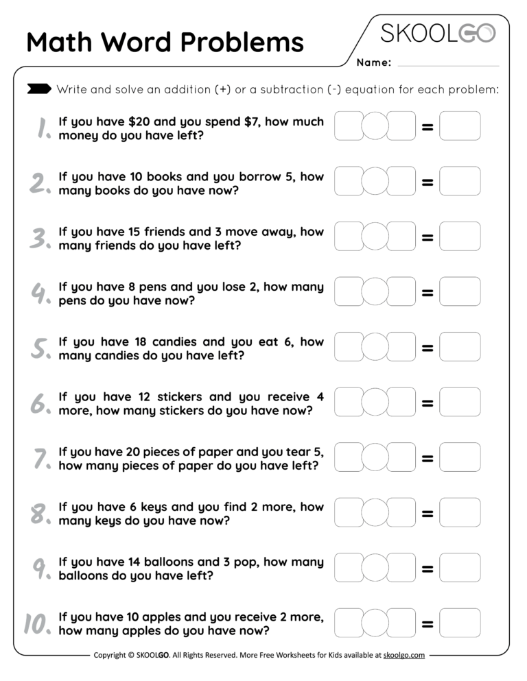 Math Word Problems Free Worksheet For Kids SKOOLGO