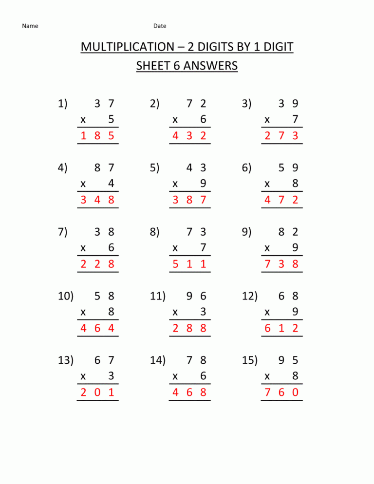 Math Worksheets Answers