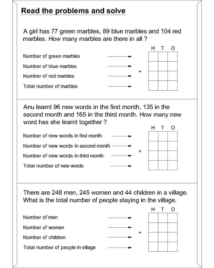 Math Story Problem Worksheets