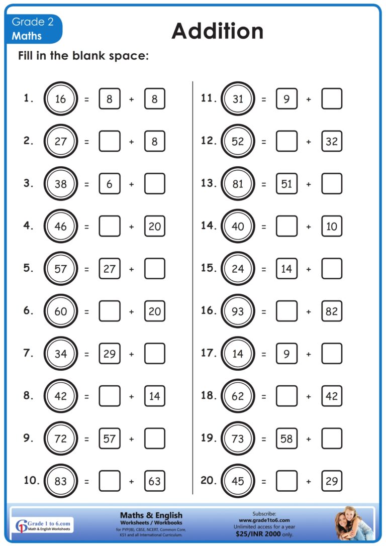 Maths Worksheet For Class 2 Grade1to6