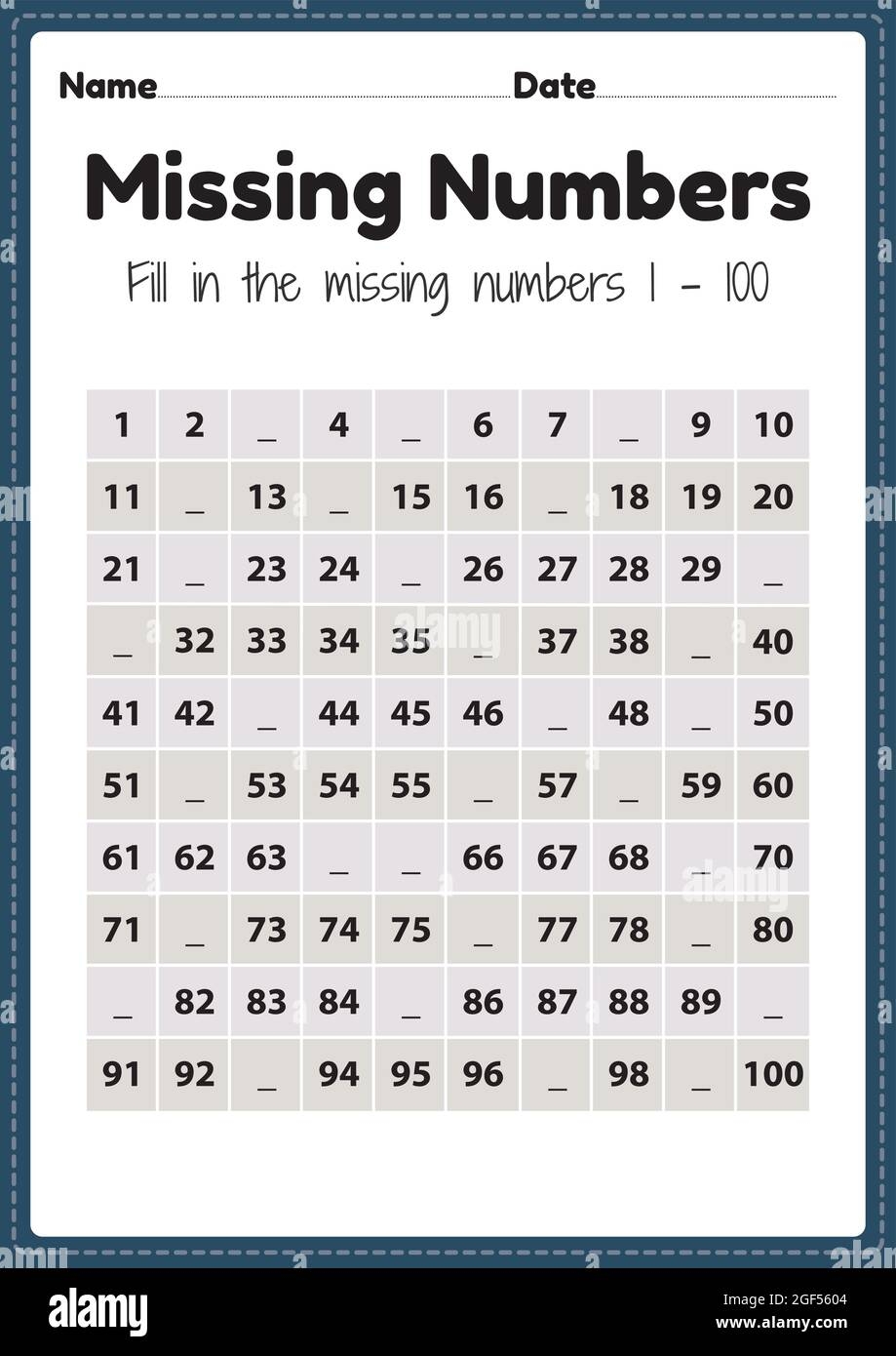 Maths Worksheet For Nursery Missing Numbers 1 To 100 Printable 