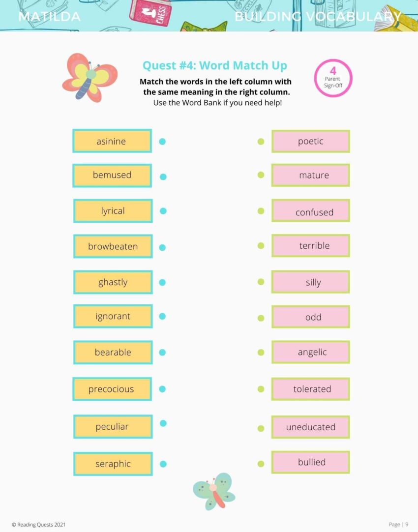 Matilda By Roald Dahl Free Printables Reading Quests