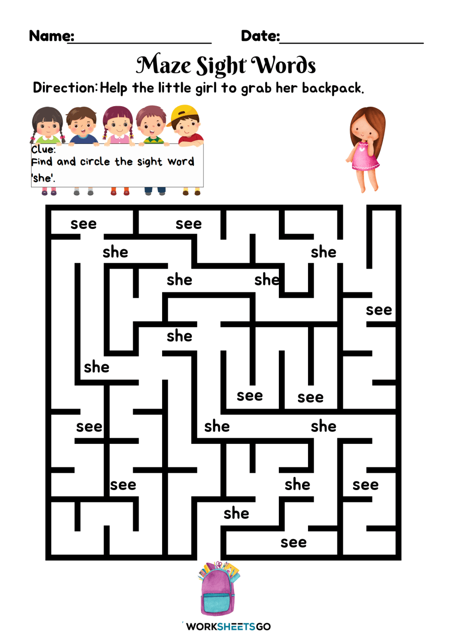 Maze Sight Words Worksheets WorksheetsGO Maze Sight Words Worksheets WorksheetsGO