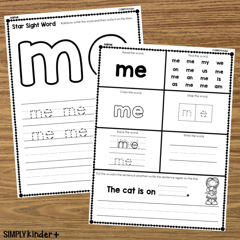 Me Sight Word Printable Activities Simply Kinder Plus