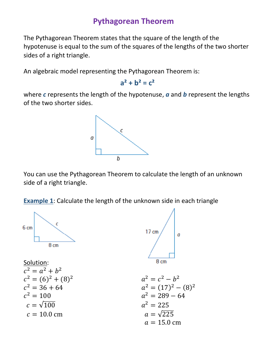 Pythagorean Theorem Worksheet Printable With Answers