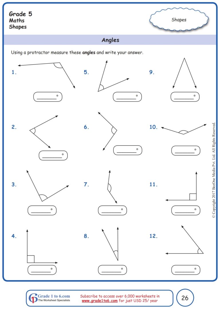 Measuring Angles Using A Protractor Worksheets Grade 5