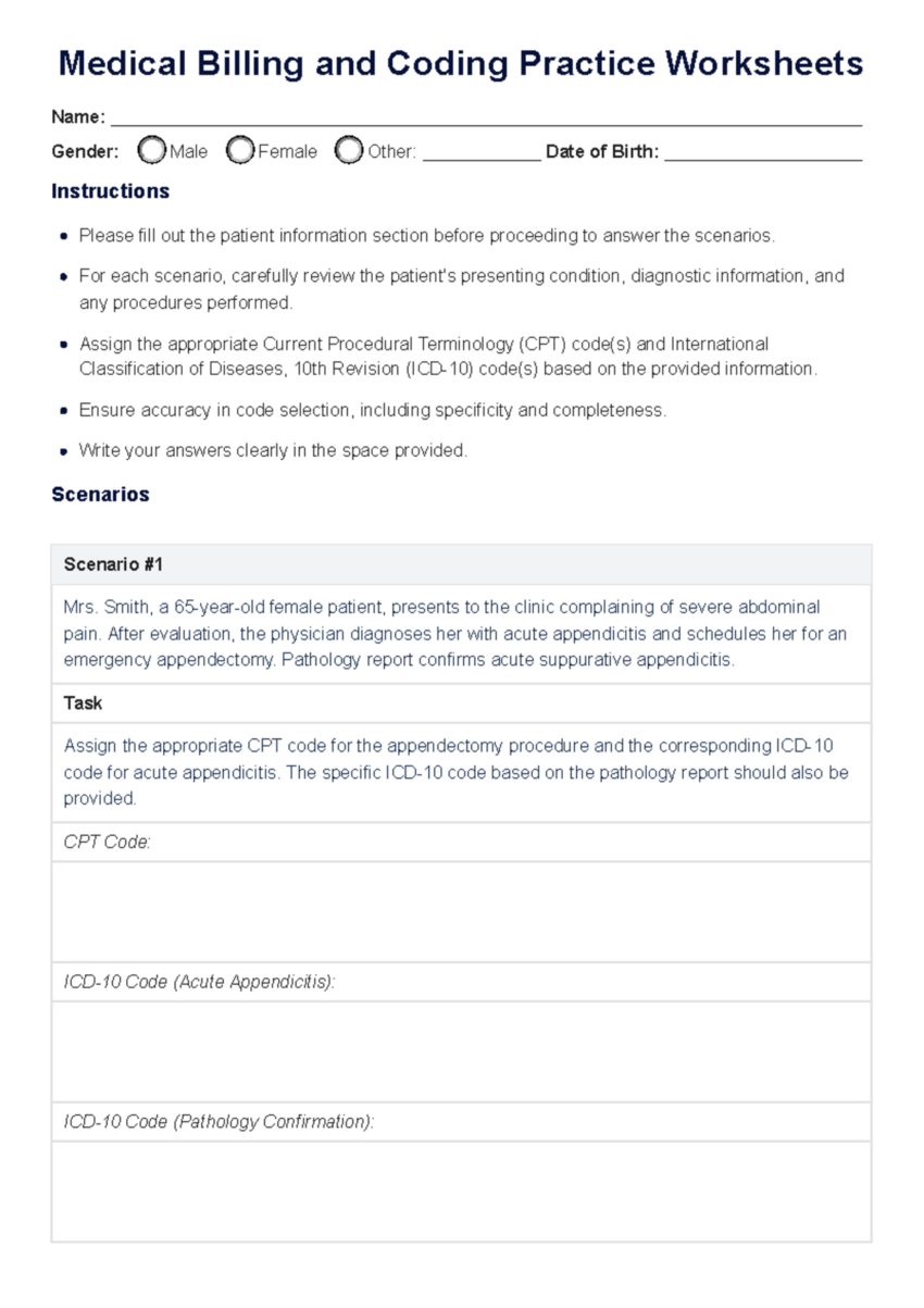 Medical Billing And Coding Practice Worksheets Medical Billing