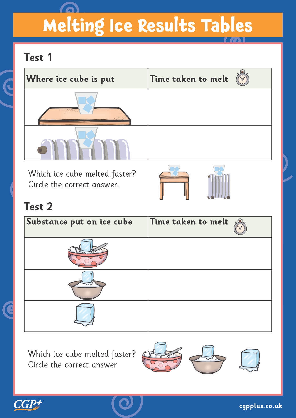 Melting Ice Results Tables Year 1 CGP Plus Worksheets Library