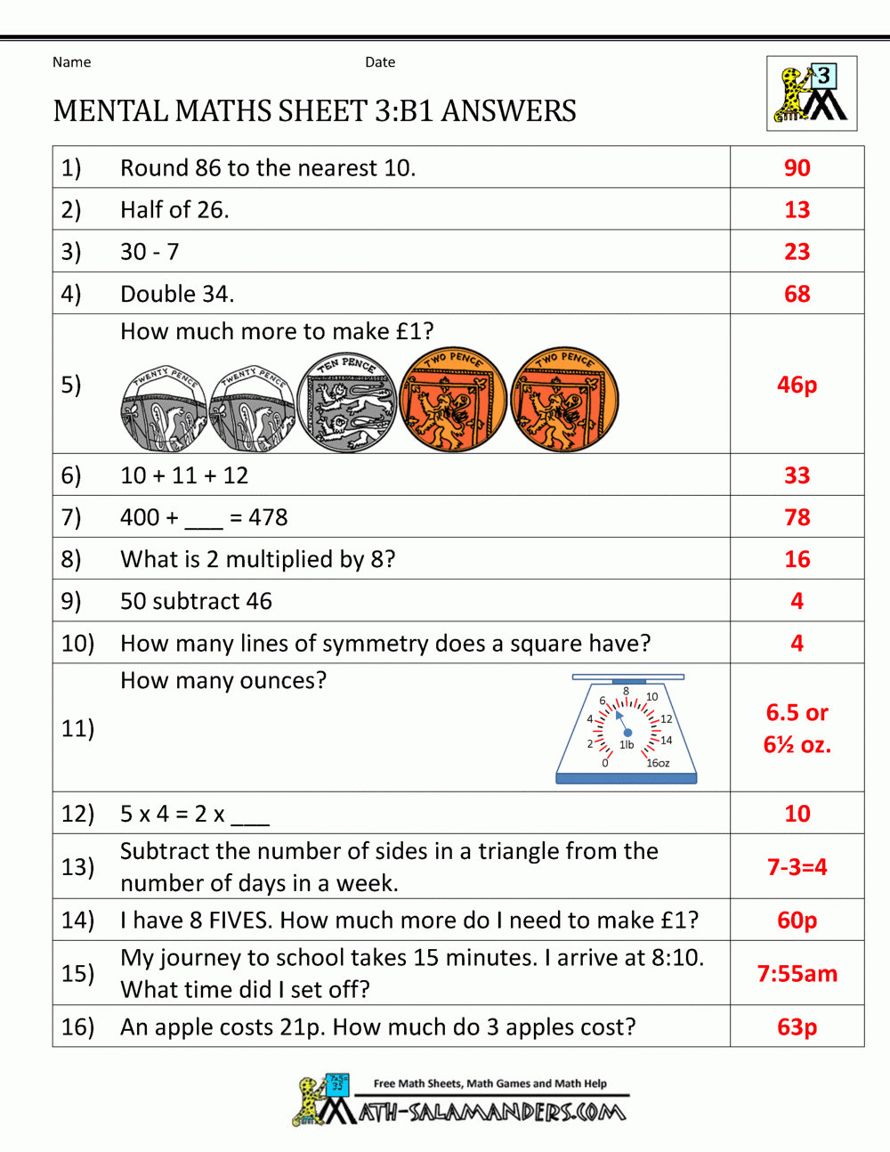 Mental Maths Year 3 Worksheets Mental Maths Year 3 Worksheets