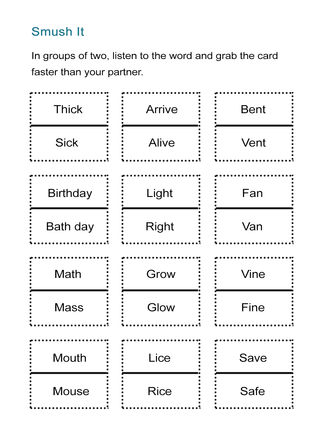 Minimal Pairs ESL Cards Grab The Correct Card ALL ESL