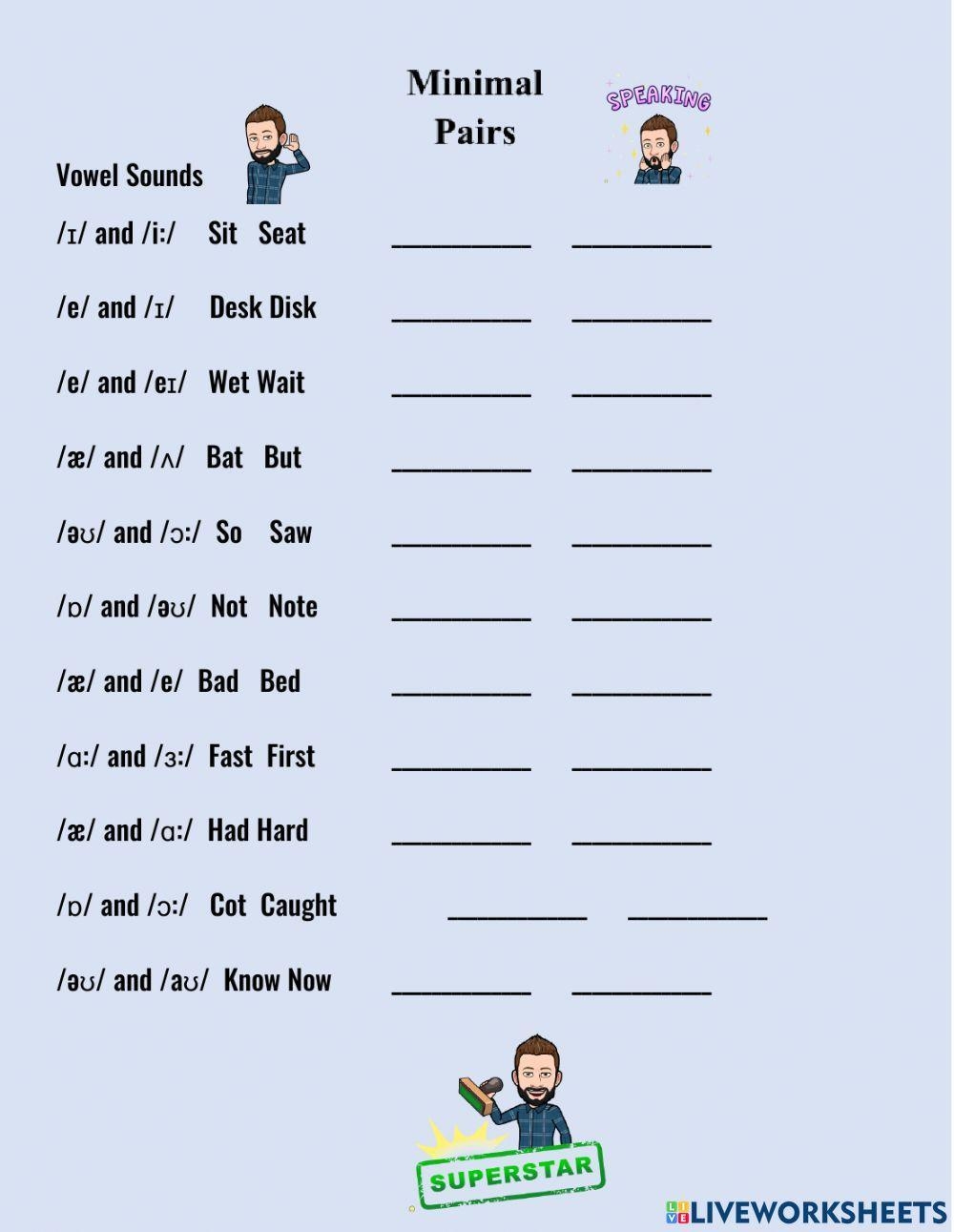 Minimal Pairs Printable Worksheets