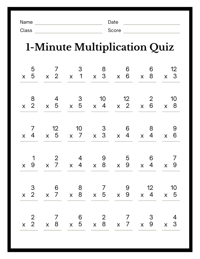 Minute Multiplication Worksheet Education World