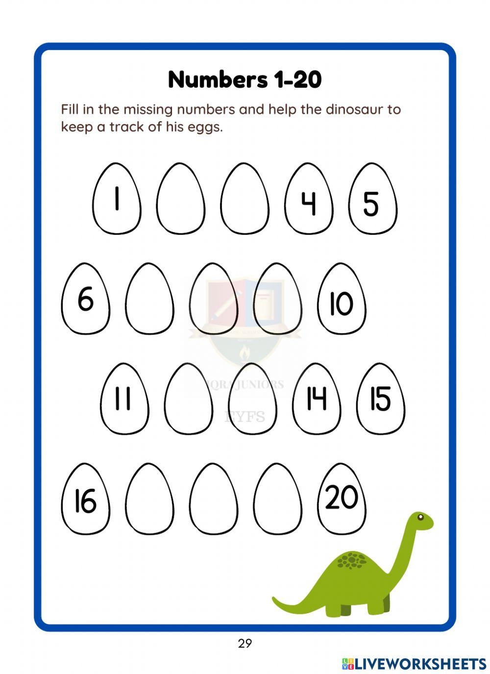 Missing Number Worksheets 1-20 Printable