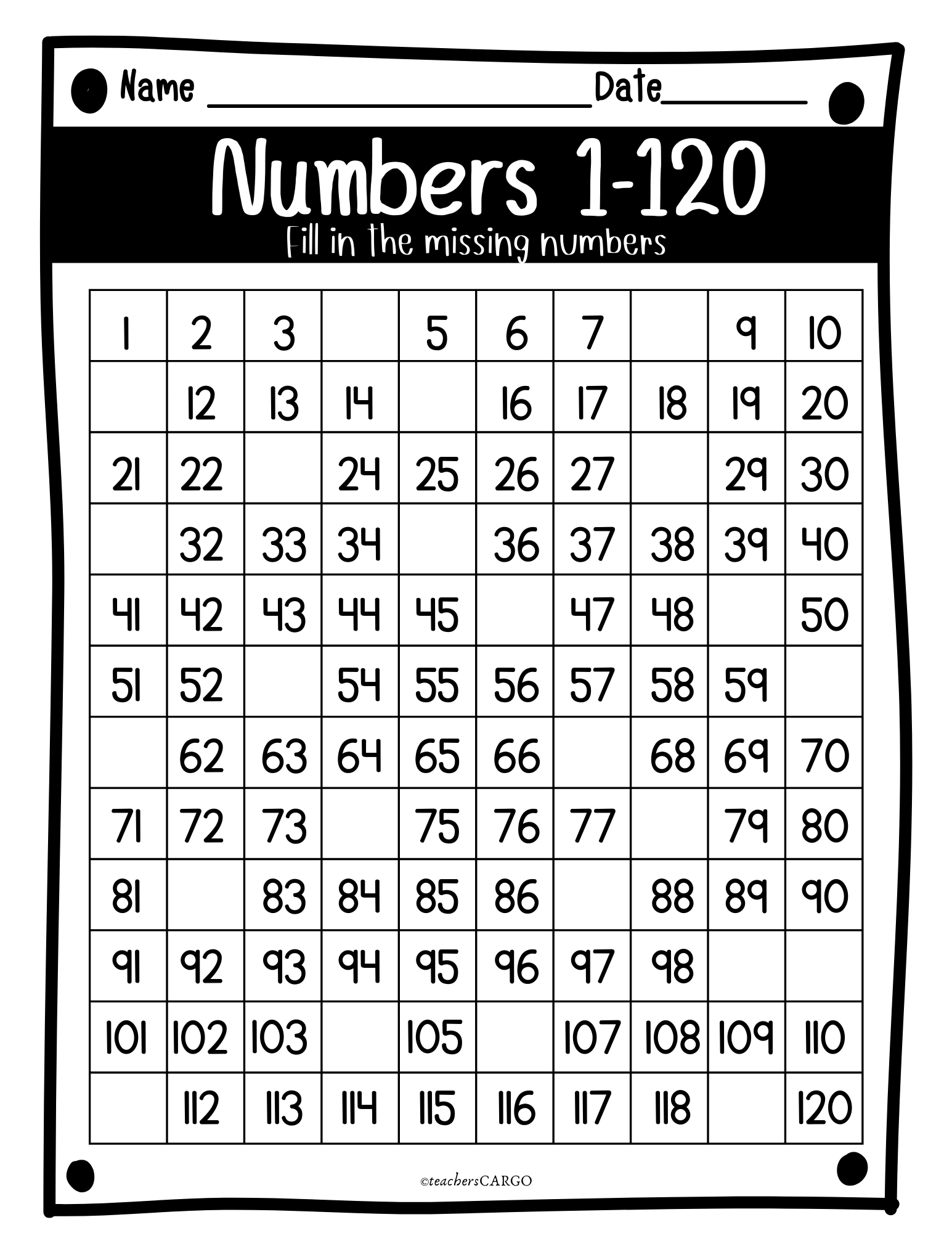 Missing Numbers To 120 Counting To 120 Worksheets 120 Chart And Blank Cha Made By Teachers Missing Numbers To 120 Counting To 120 Worksheets 120 Chart And Blank Cha Made By Teachers