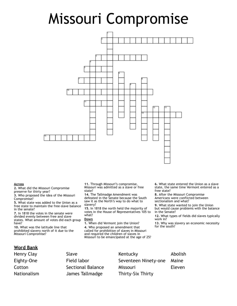 Missouri Compromise Crossword WordMint