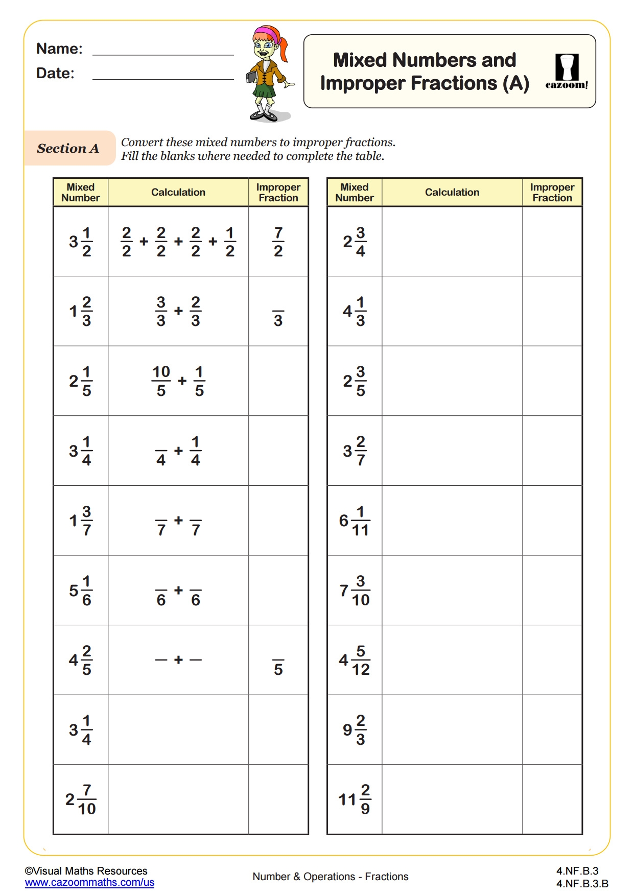 Free Printable Mixed Number Worksheets Free Printable Mixed Number Worksheets