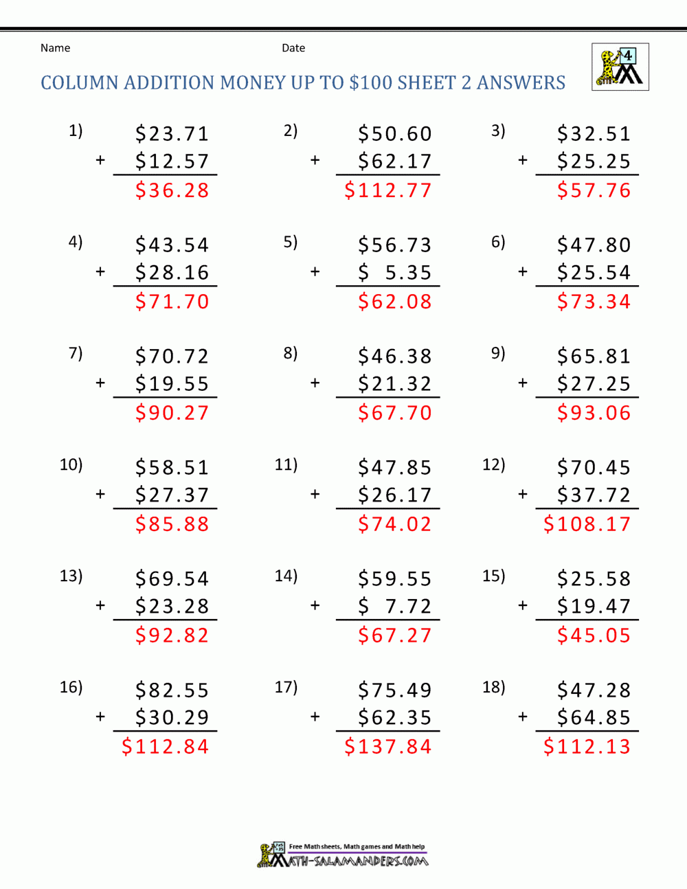 Printable Adding Money Worksheets Printable Adding Money Worksheets