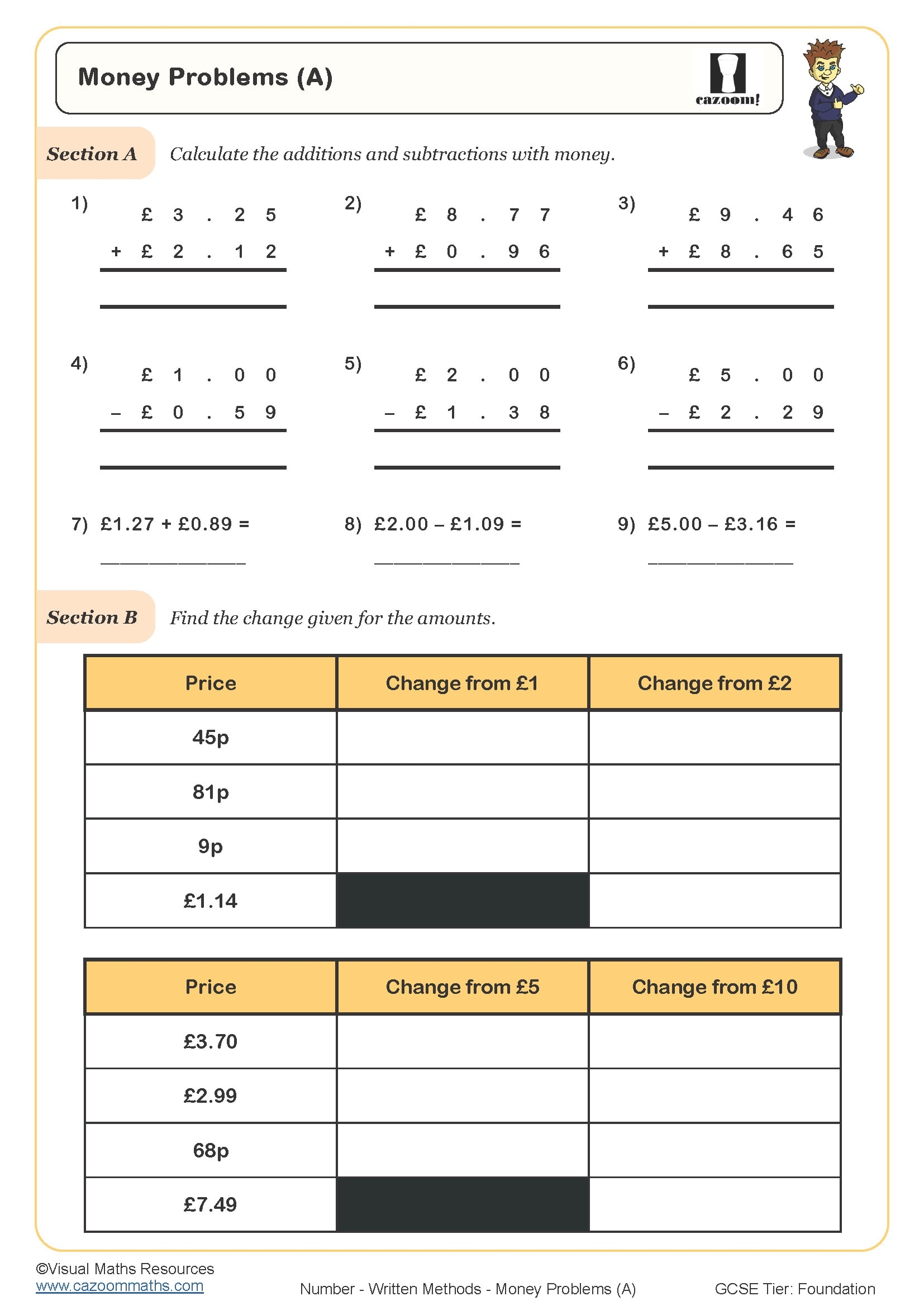 Money Problems A Worksheet Printable PDF Worksheets Money Problems A Worksheet Printable PDF Worksheets