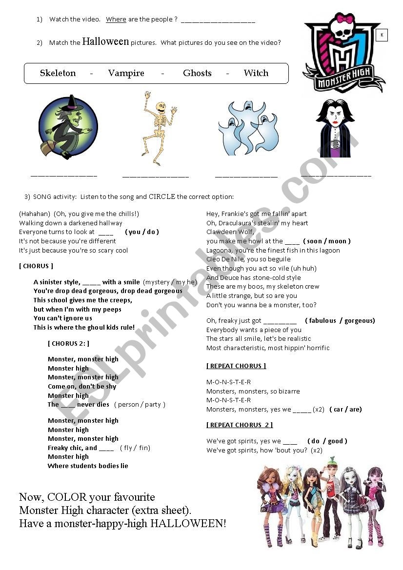Monster High ESL Worksheet By Cris Rose
