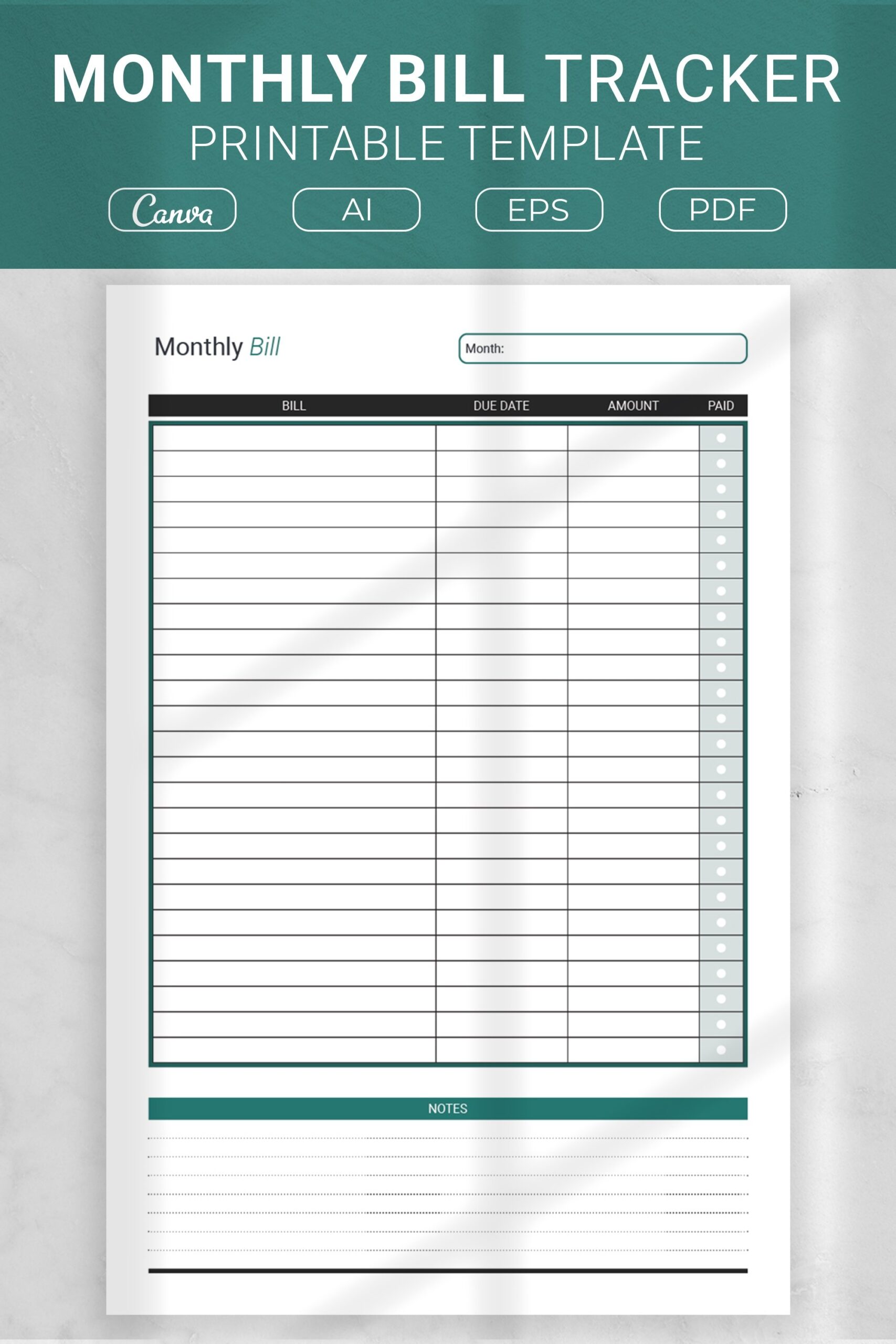 Monthly Bill Tracker Printable Template 2707206 