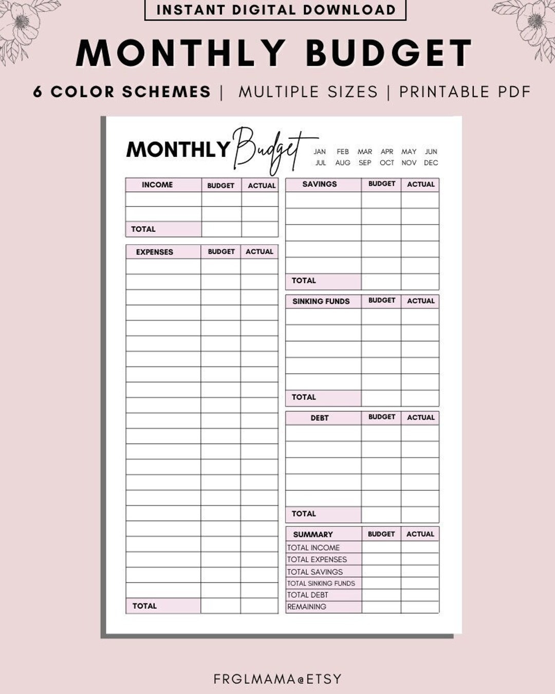 Monthly Budget Overview Printable A4 A5 Letter PDF Etsy Monthly Budget Overview Printable A4 A5 Letter PDF Etsy