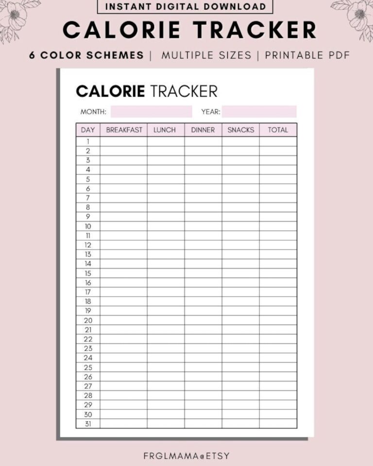 Monthly Calorie Tracker Printable A4 A5 US Letter PDF Download Etsy Israel