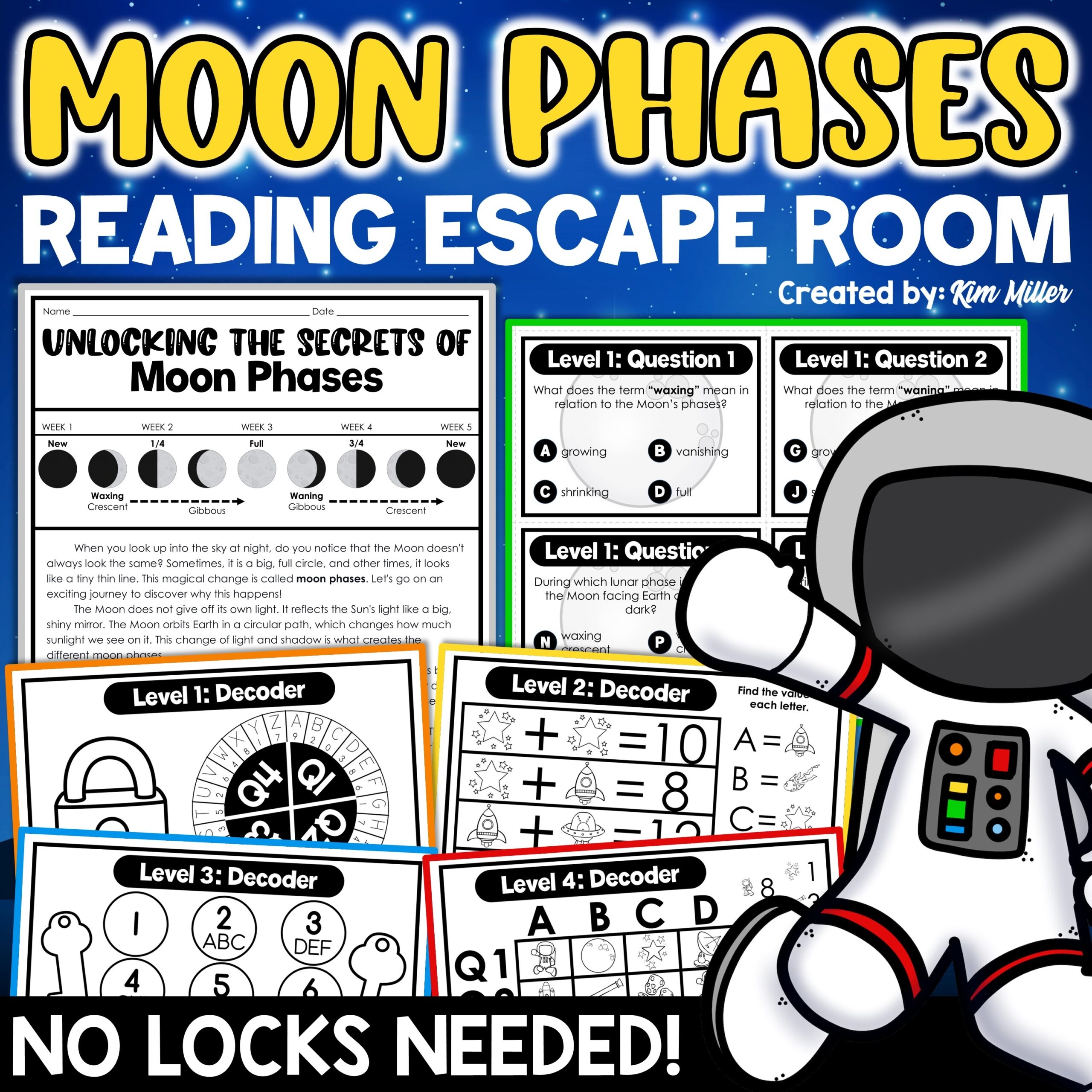 Moon Phases Activity Reading Comprehension Science Escape Room 