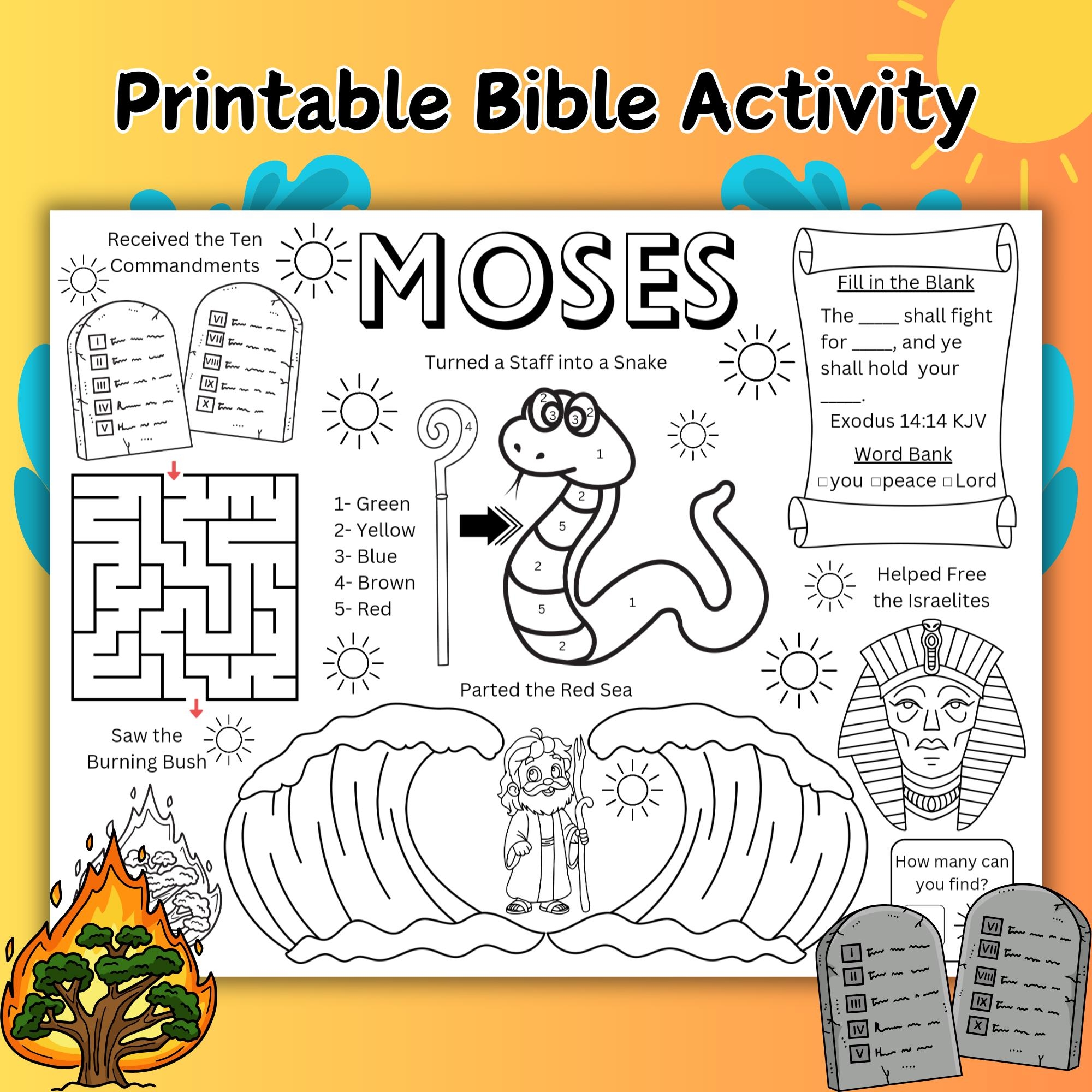 Moses Kids Activity Sheet Bible Story Coloring Activity Page Moses Printable Activity Sheet Sunday School Activity Etsy