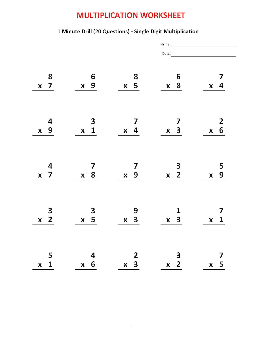 Multiplication 1 minute Drill 10 Math Worksheets With Answers PDF Etsy Sweden Multiplication 1 minute Drill 10 Math Worksheets With Answers PDF Etsy Sweden