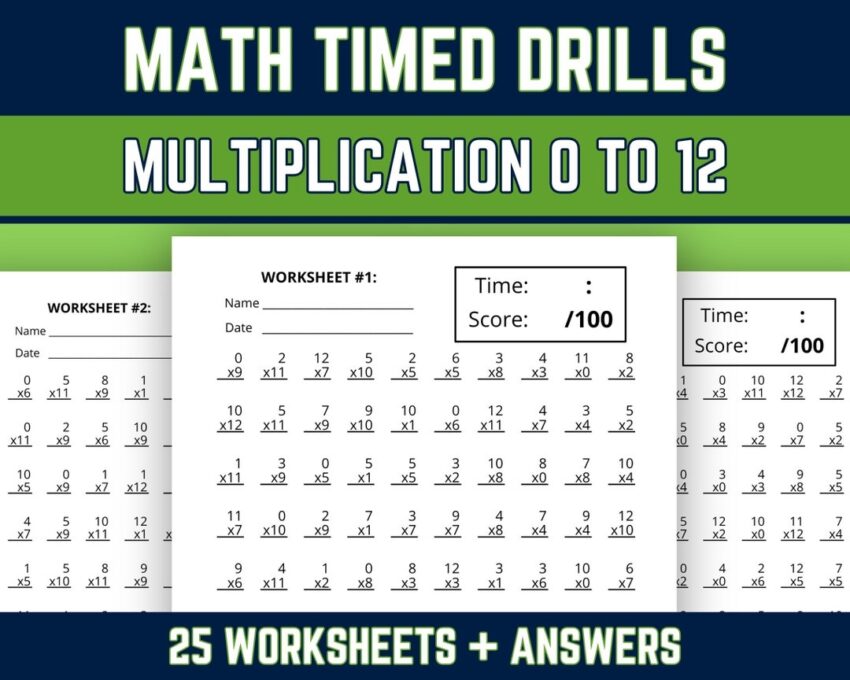 Multiplication Facts 0 To 12 Worksheets Multiplying Practice Timed Drills 3rd 4th 5th Grade Elementary Math Speed Test Printable PDF Etsy