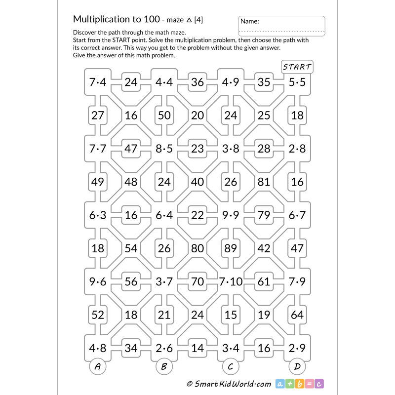 Multiplication Facts To 100 Math Maze For Kids 4 With Large Font SmartKidWorld Multiplication Facts To 100 Math Maze For Kids 4 With Large Font SmartKidWorld
