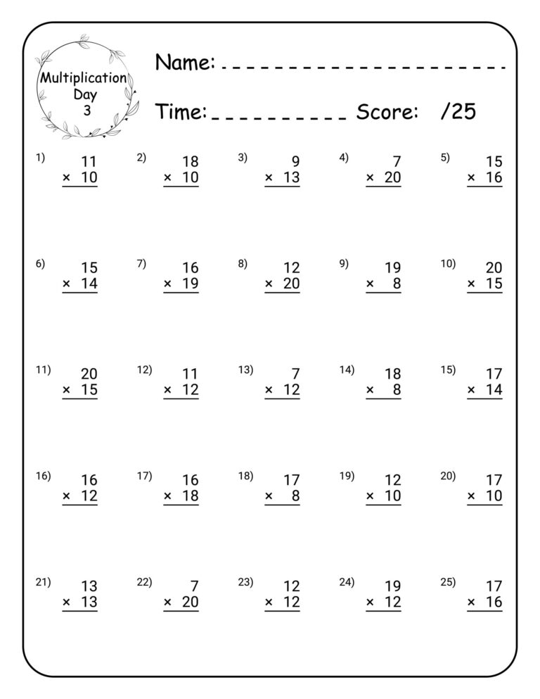 Multiplication Math Workbook For Grade 5 100 Practice Pages 100 Day Multiplication Worksheet