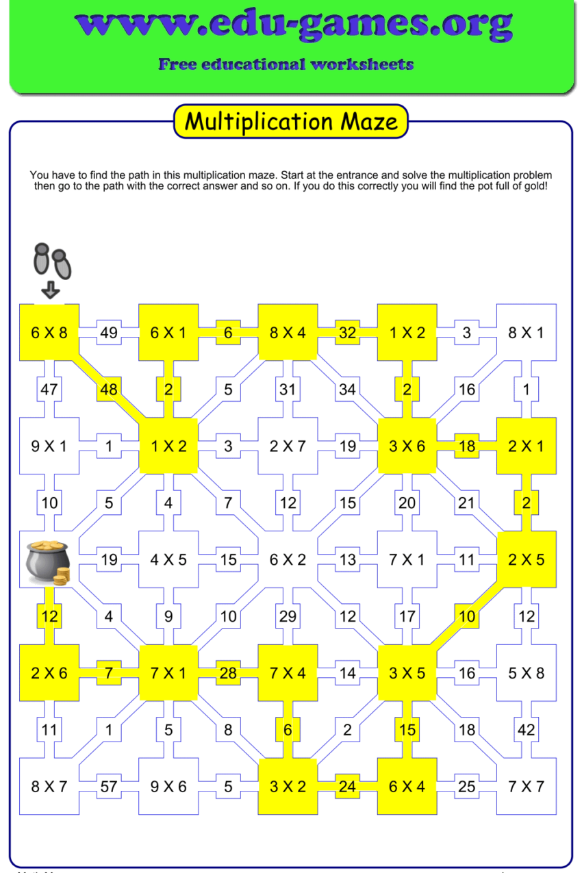Multiplication Maze Maker Free Worksheets On Edu games