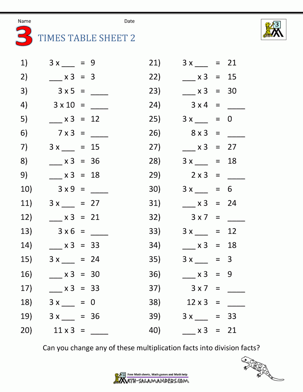 Free Printable 3 Times Table Worksheet Free Printable 3 Times Table Worksheet