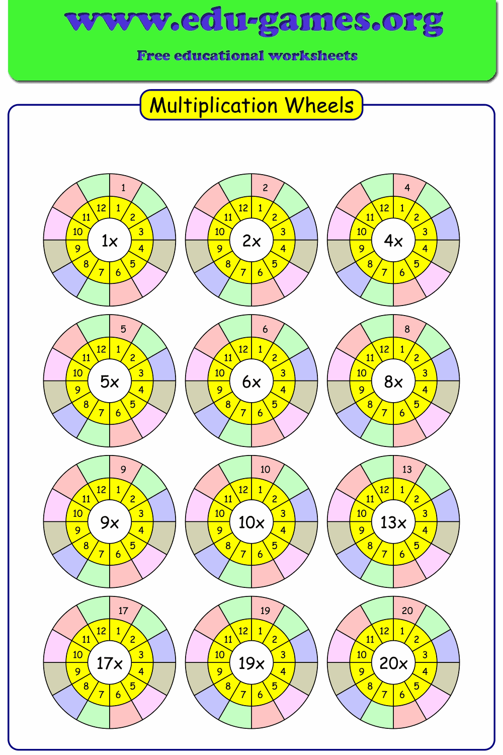 Multiplication Wheels Free Printable Worksheet Makers Multiplication Wheels Free Printable Worksheet Makers