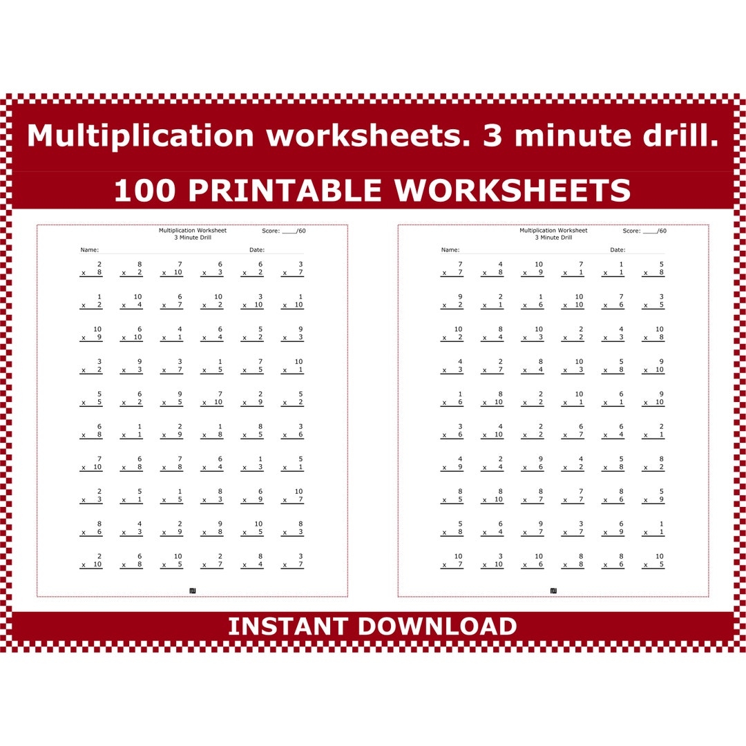 Multiplication Worksheets 3 Minute Multiplication Drills Multiplication Math Drills 3rd 4th Grade Multiplication Facts By Acminimalist Etsy