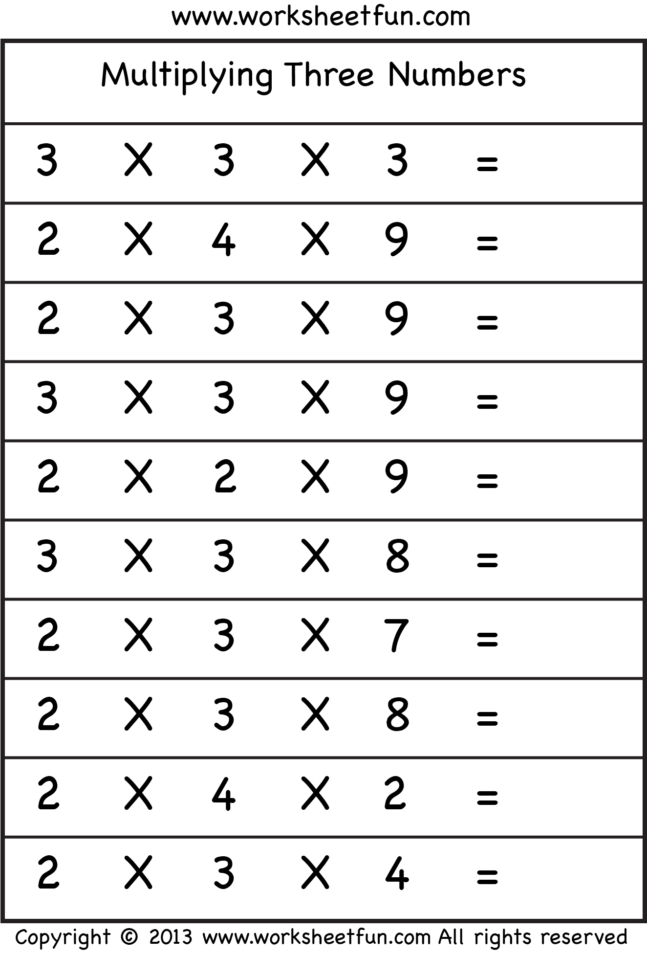 Multiplying 3 Numbers Three Worksheets FREE Printable Worksheets Worksheetfun Multiplying 3 Numbers Three Worksheets FREE Printable Worksheets Worksheetfun