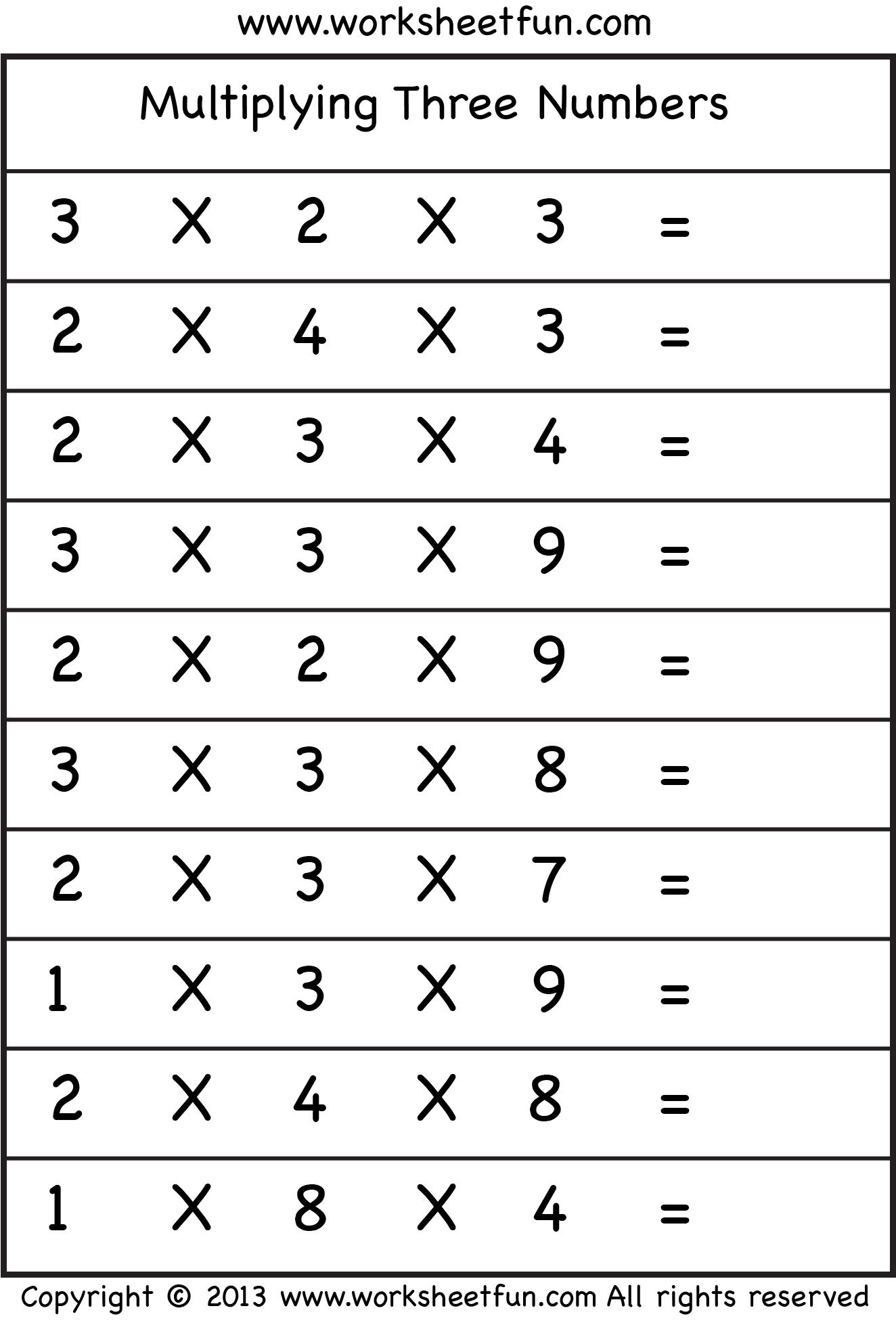 Multiplying 3 Numbers Three Worksheets FREE Printable Worksheets Worksheetfun Multiplying 3 Numbers Three Worksheets FREE Printable Worksheets Worksheetfun