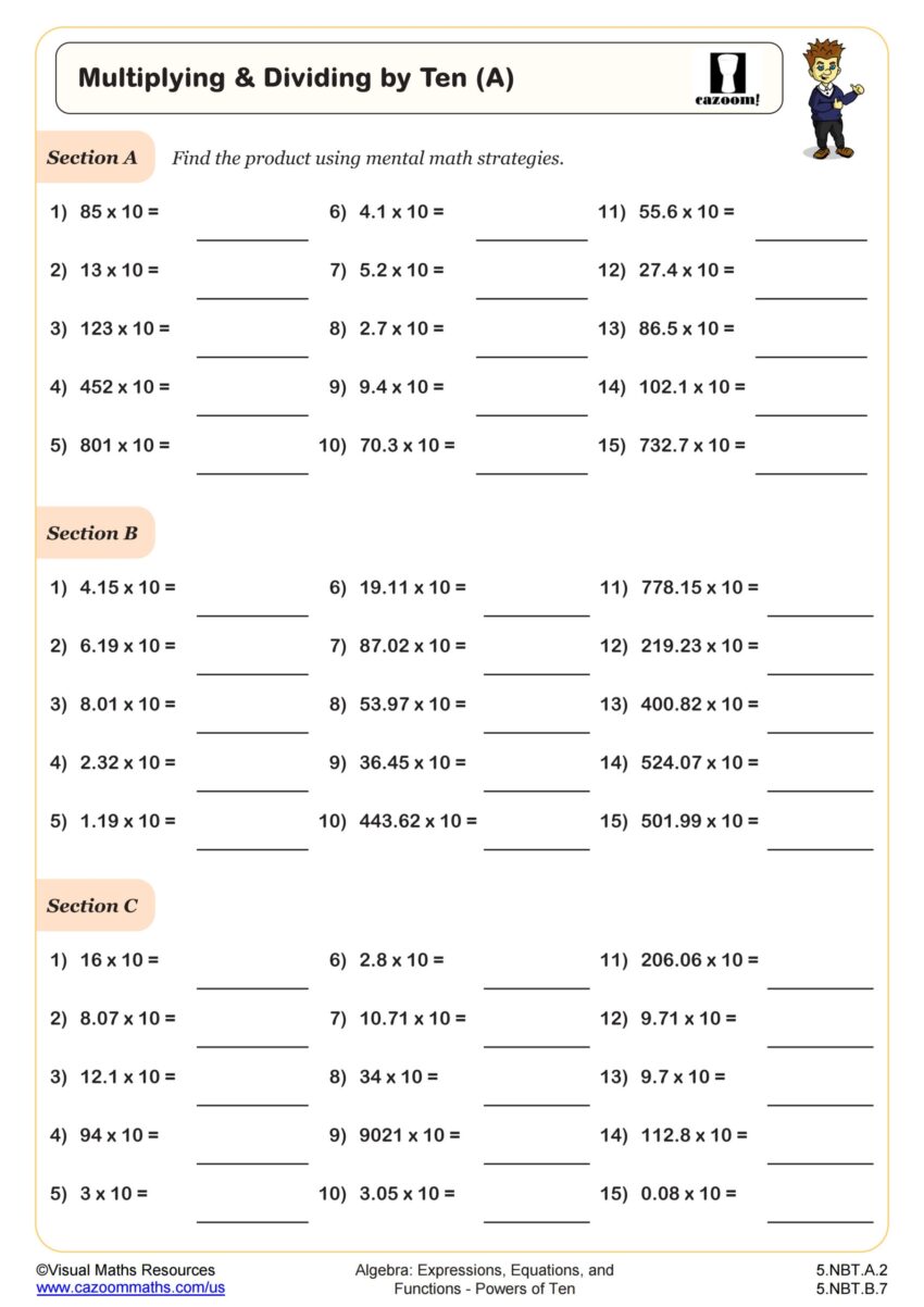 Multiplying And Dividing By Powers Of Ten A Worksheet PDF