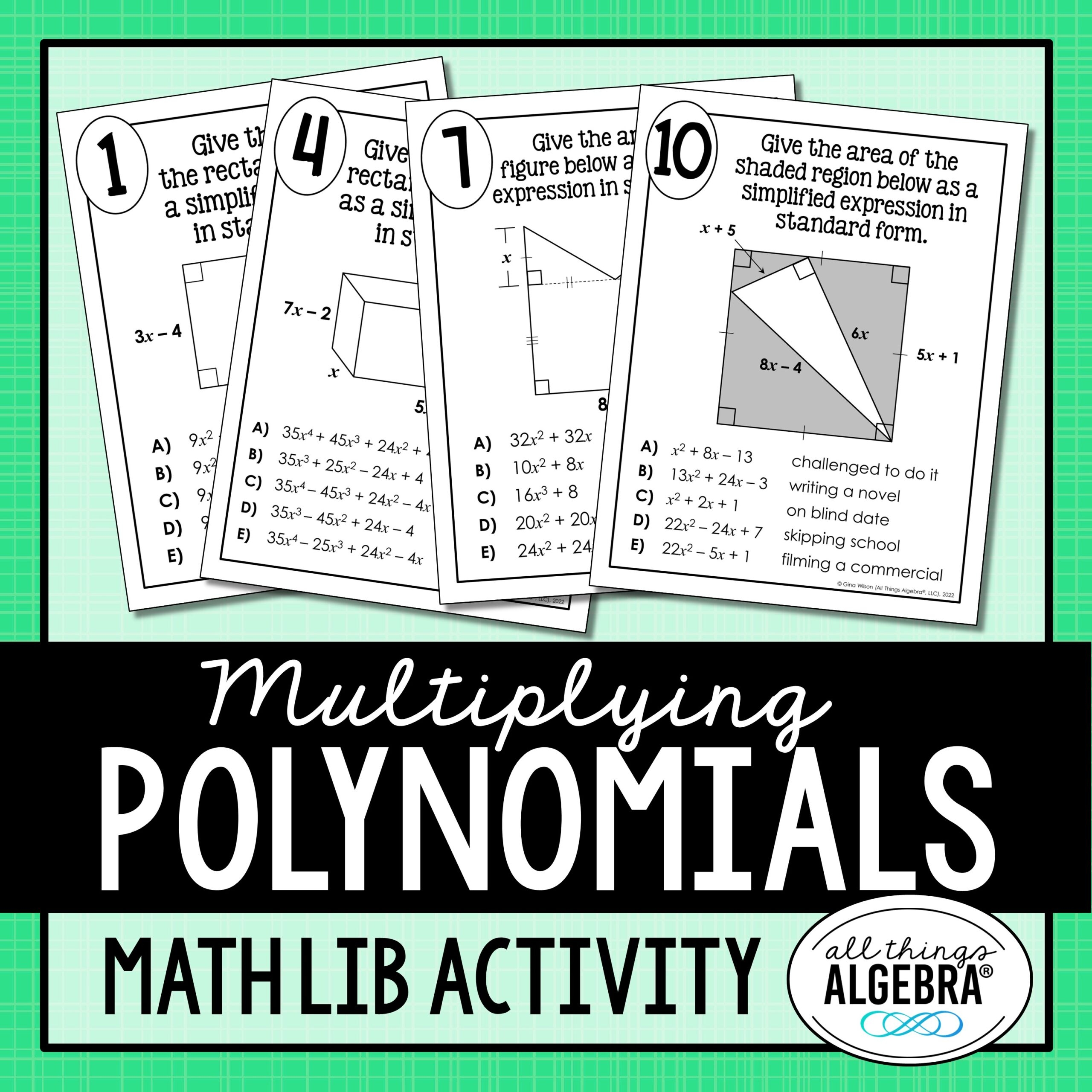 Multiplying Polynomials with Geometric Applications Math Lib Activity