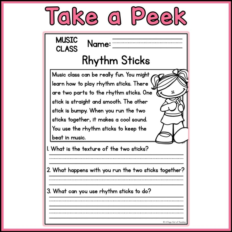 Music Class Reading Comprehension Passages And Questions Back To School Science Printable Worksheets Etsy Music Class Reading Comprehension Passages And Questions Back To School Science Printable Worksheets Etsy