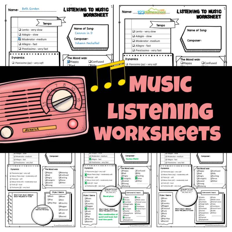 Music Listening Activity Worksheets