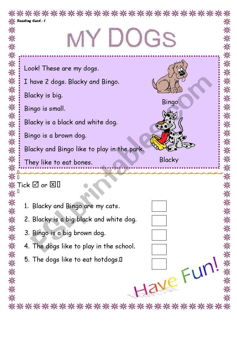 My Dogs Reading Comprehension ESL Worksheet By 1hpf My Dogs Reading Comprehension ESL Worksheet By 1hpf