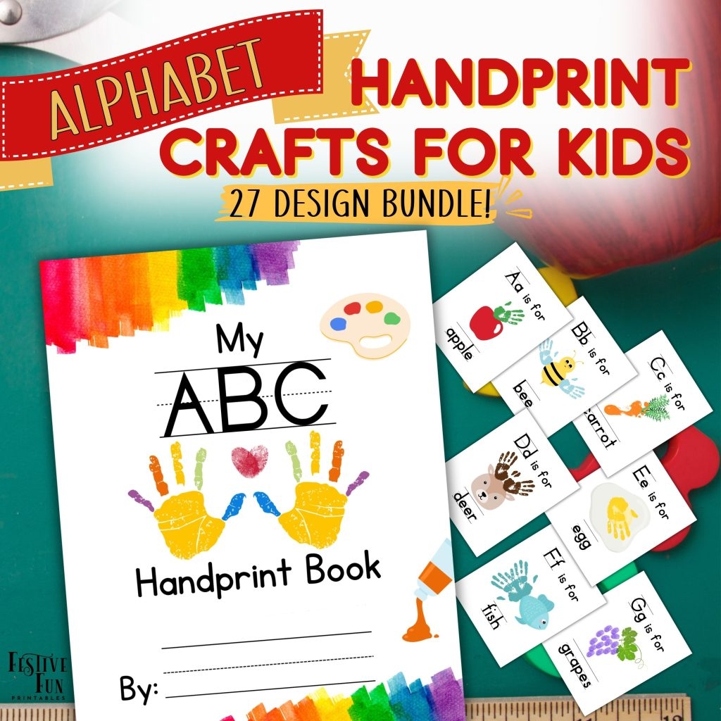 My First ABC Handprint Art Alphabet Book Printable Finger Painting Coloring Craft Memory Keepsake School Preschool Daycare Activity Festive Fun Printables