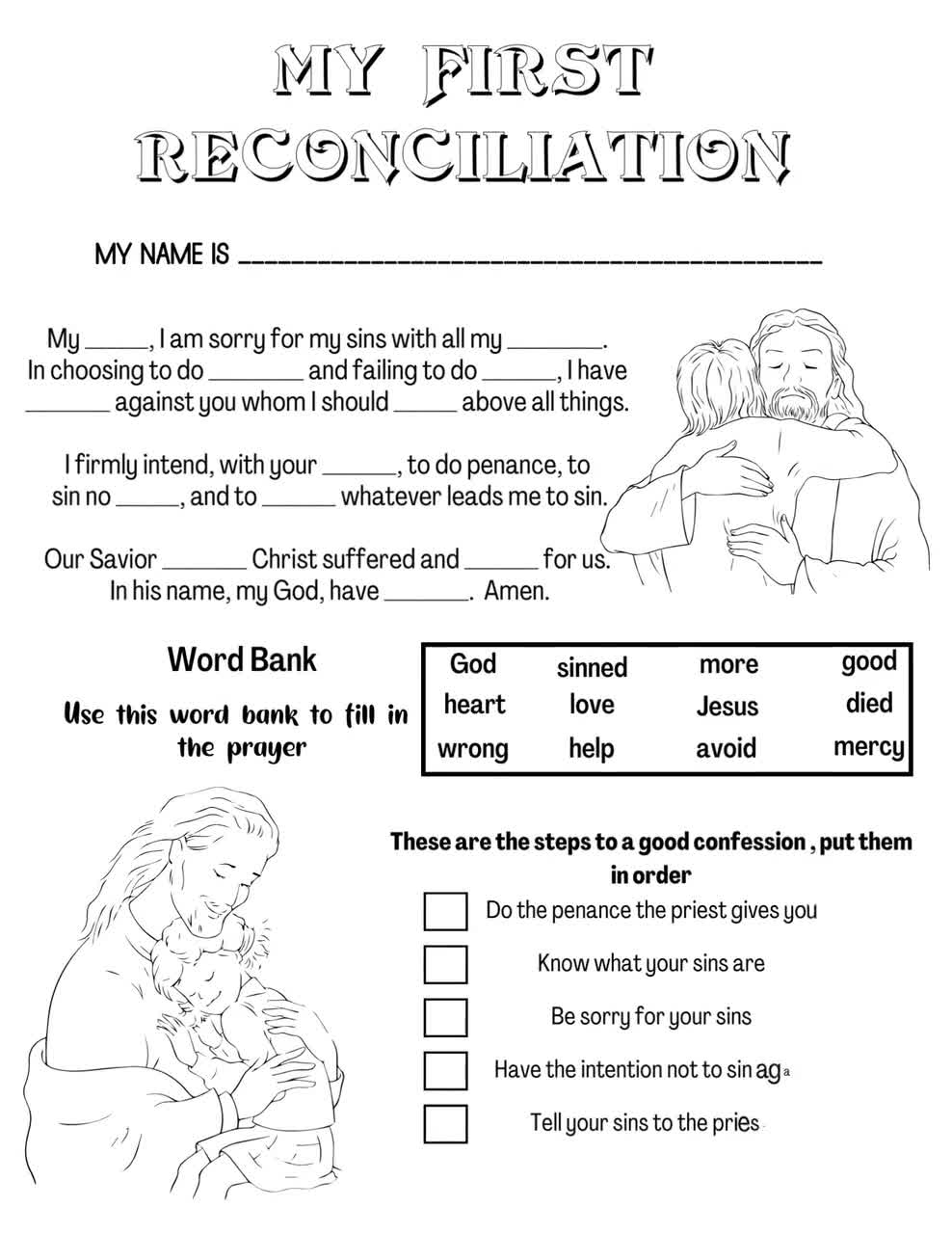 My First Reconciliation Coloring Page For Kids Catholic Activities For Children Catholic Homeschool Resources Catholic Games For Children